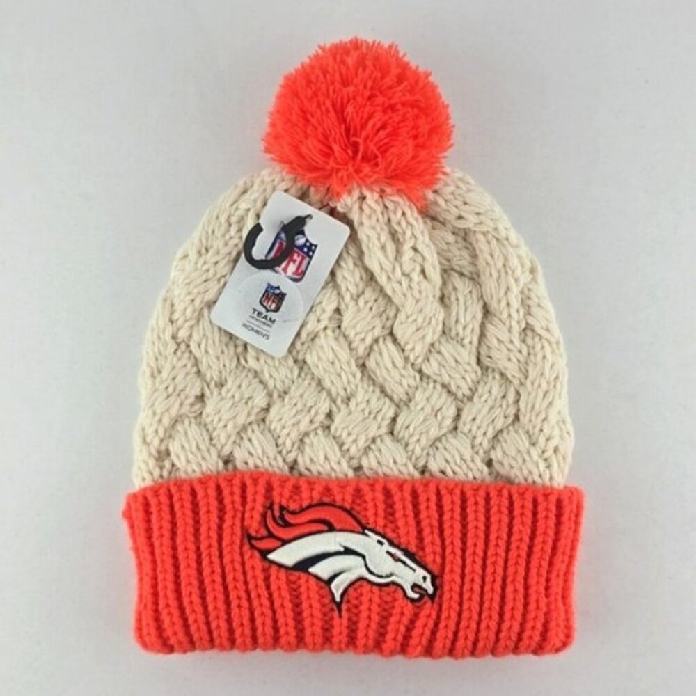 NFL Denver Broncos Logo Women's New Era Matterhorn Cream Orange Cable Knit Hat